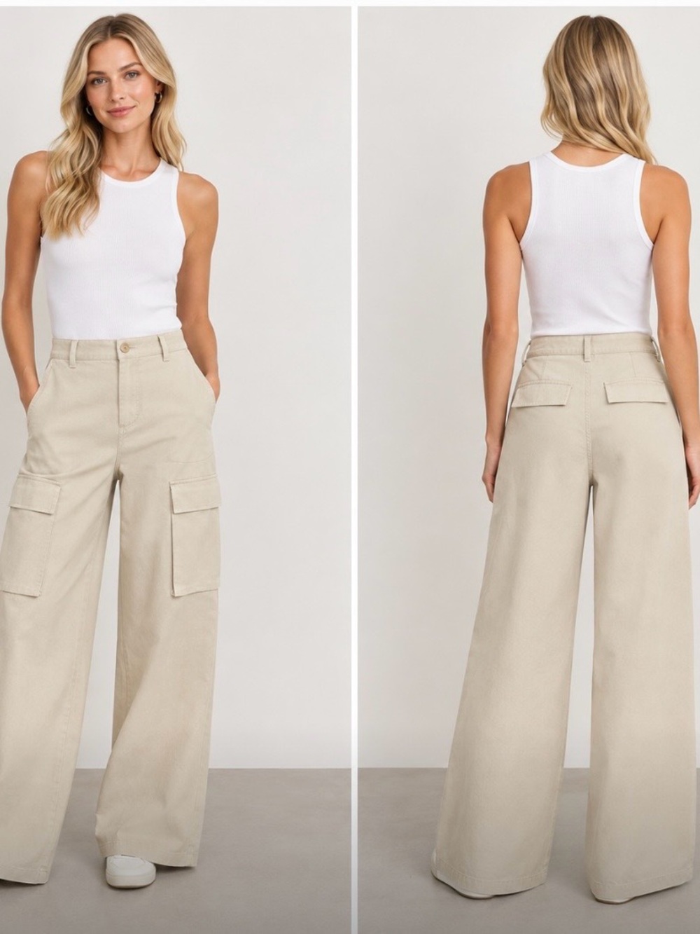 Zara Silky Cream Wide Leg
Cargo Pants